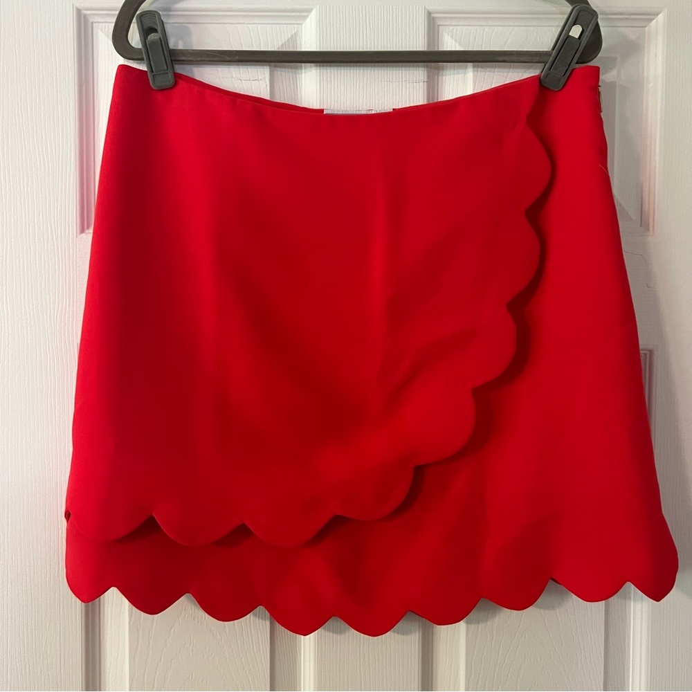 EUC Draper James Red Scalloped Mini Skirt Sz 14